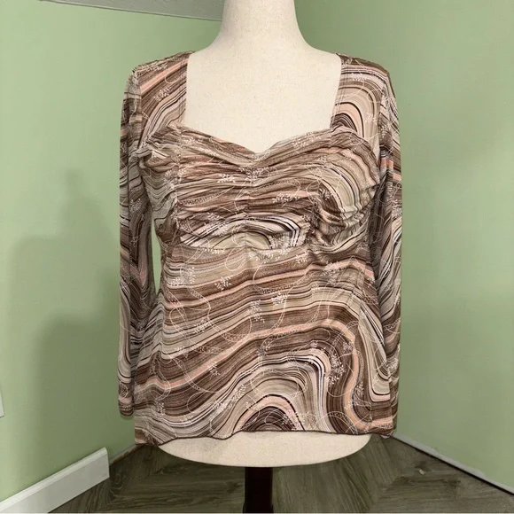 La Khaki Y2K Long Sleeve Sweetheart Neck Asymmetrical Blouse Fairy Women’s Sz 3X - Picture 1 of 7